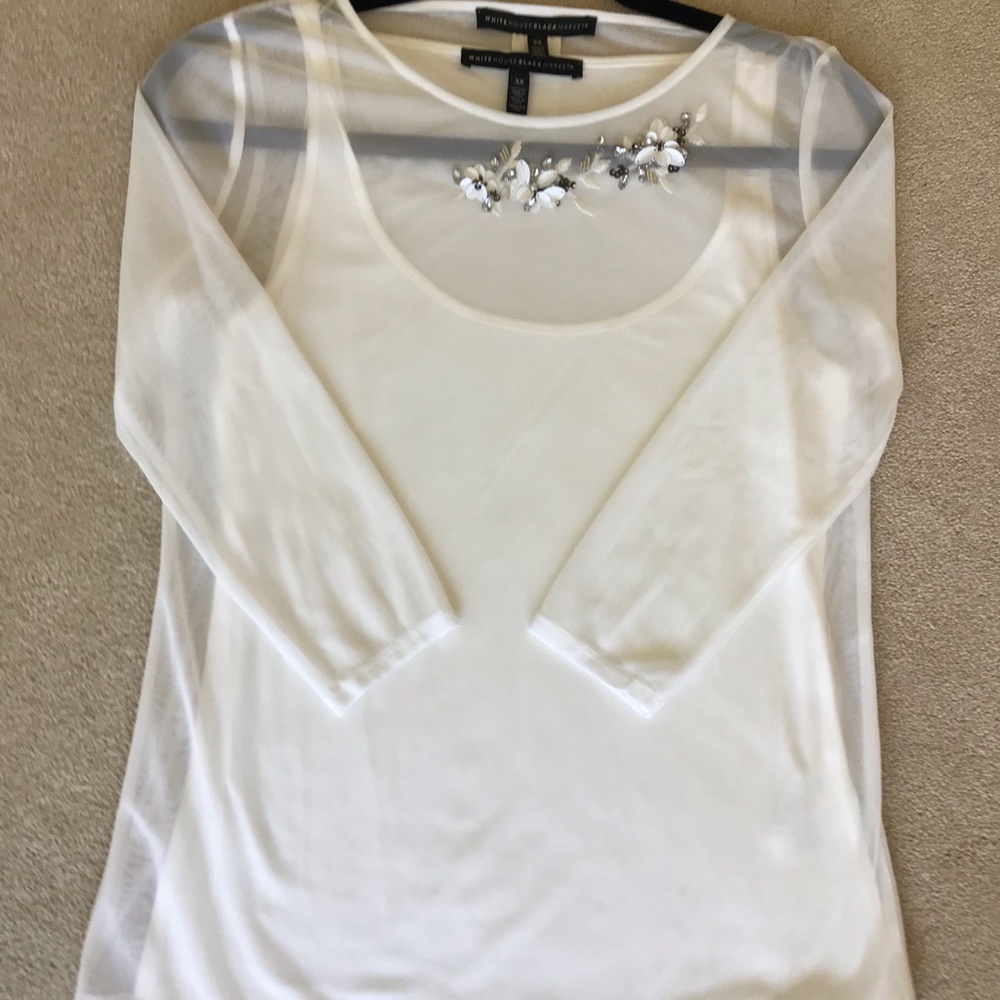 NWOT WHBM sheer white embellished top - Picture 2 of 4
